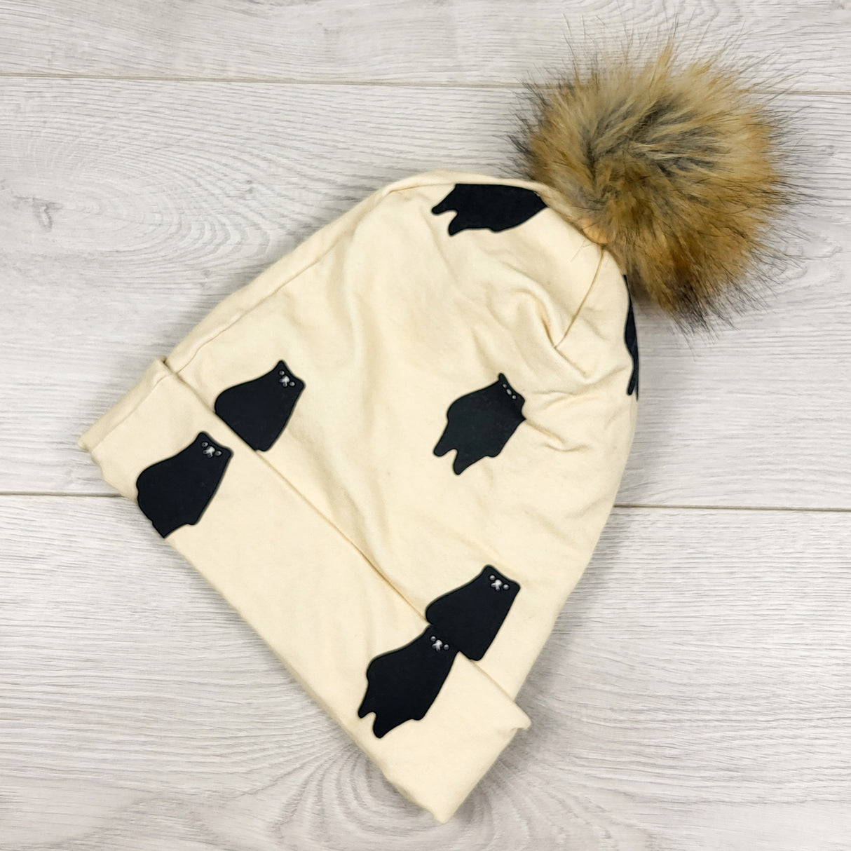 Teddy Little Apparel pom pom beanie with bears. One size fits all