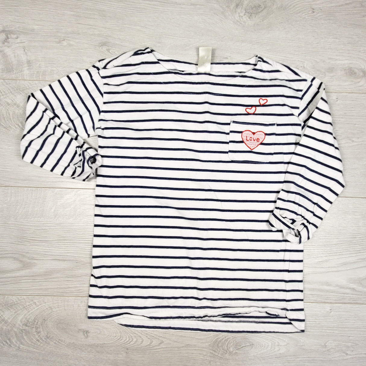Oshkosh white and navy striped long sleeved top. Size 12