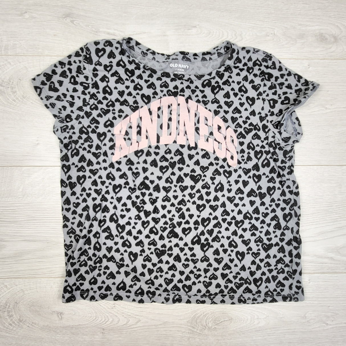 Old Navy grey leopard print "Kindness" t-shirt. Size 10/12