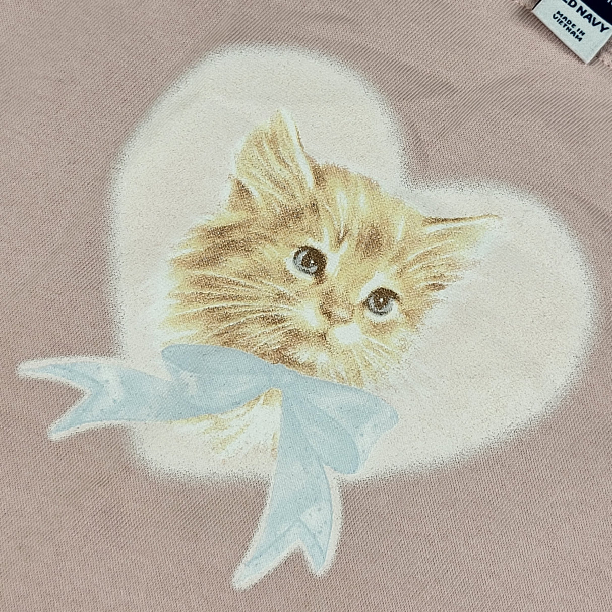NEW - Old Navy pink cropped sweatshirt with cat (raw edge hem.) Size 14/16