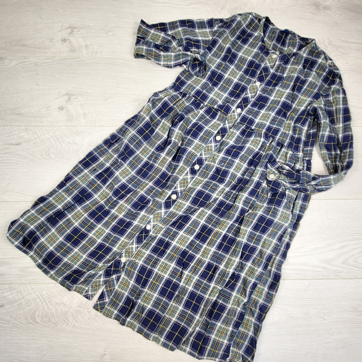 Uniqlo green and navy plaid dress. Size 11/12