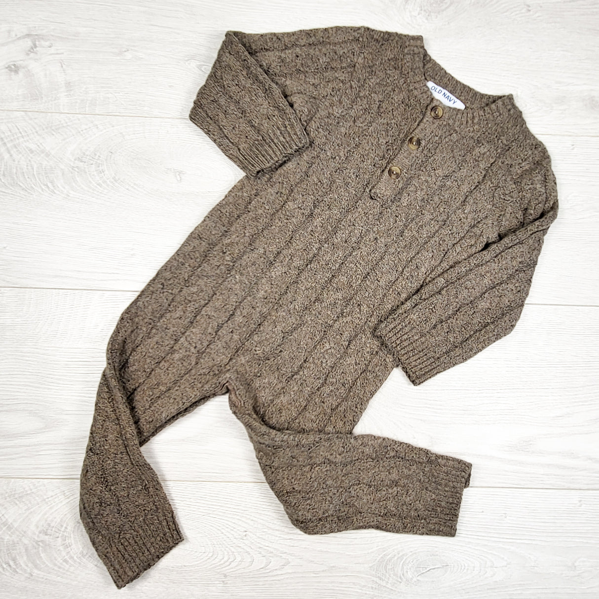 Old Navy brown cable knit sweater romper. Size 18-24 months