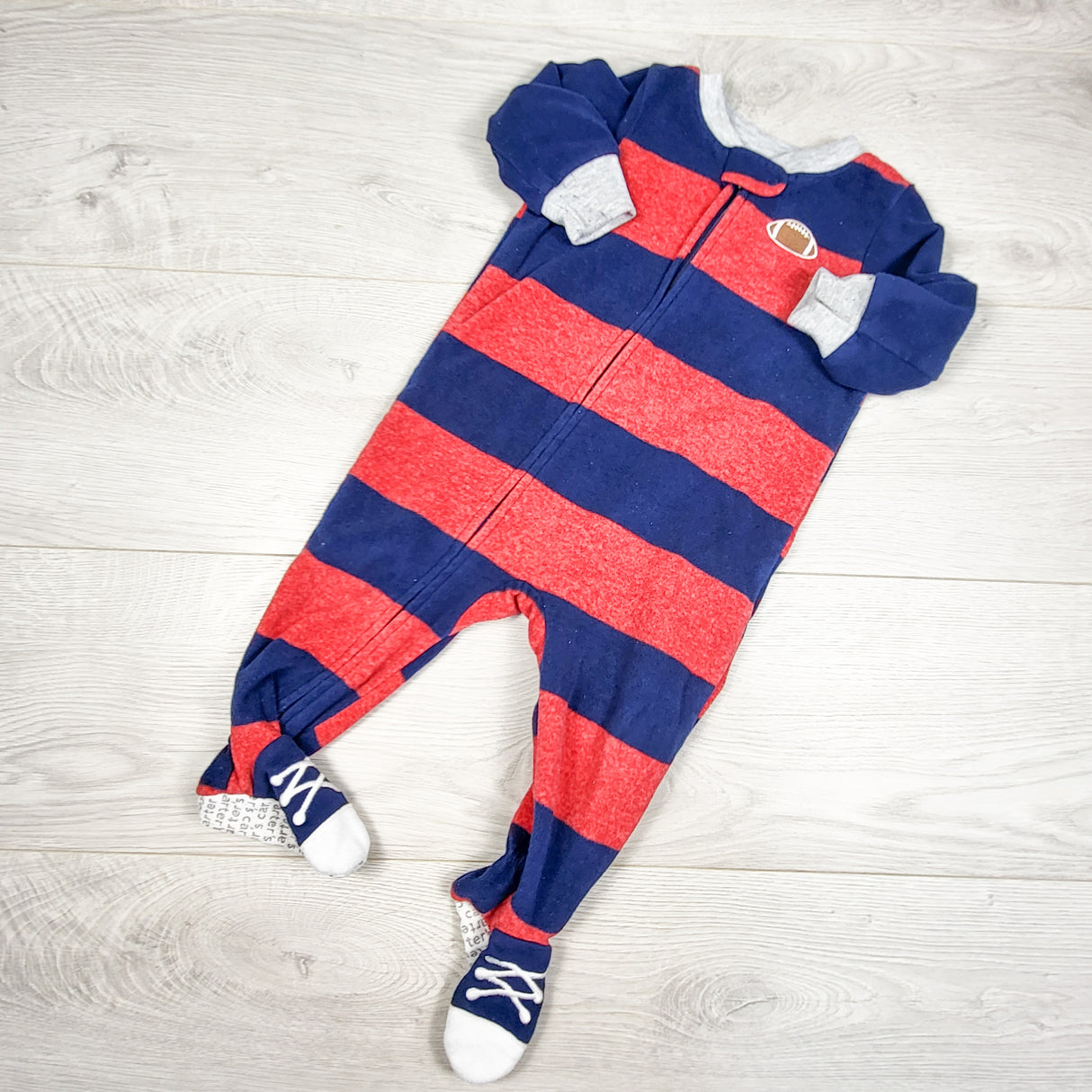 Carters navy and red striped fleece sleeper. Size 9 months