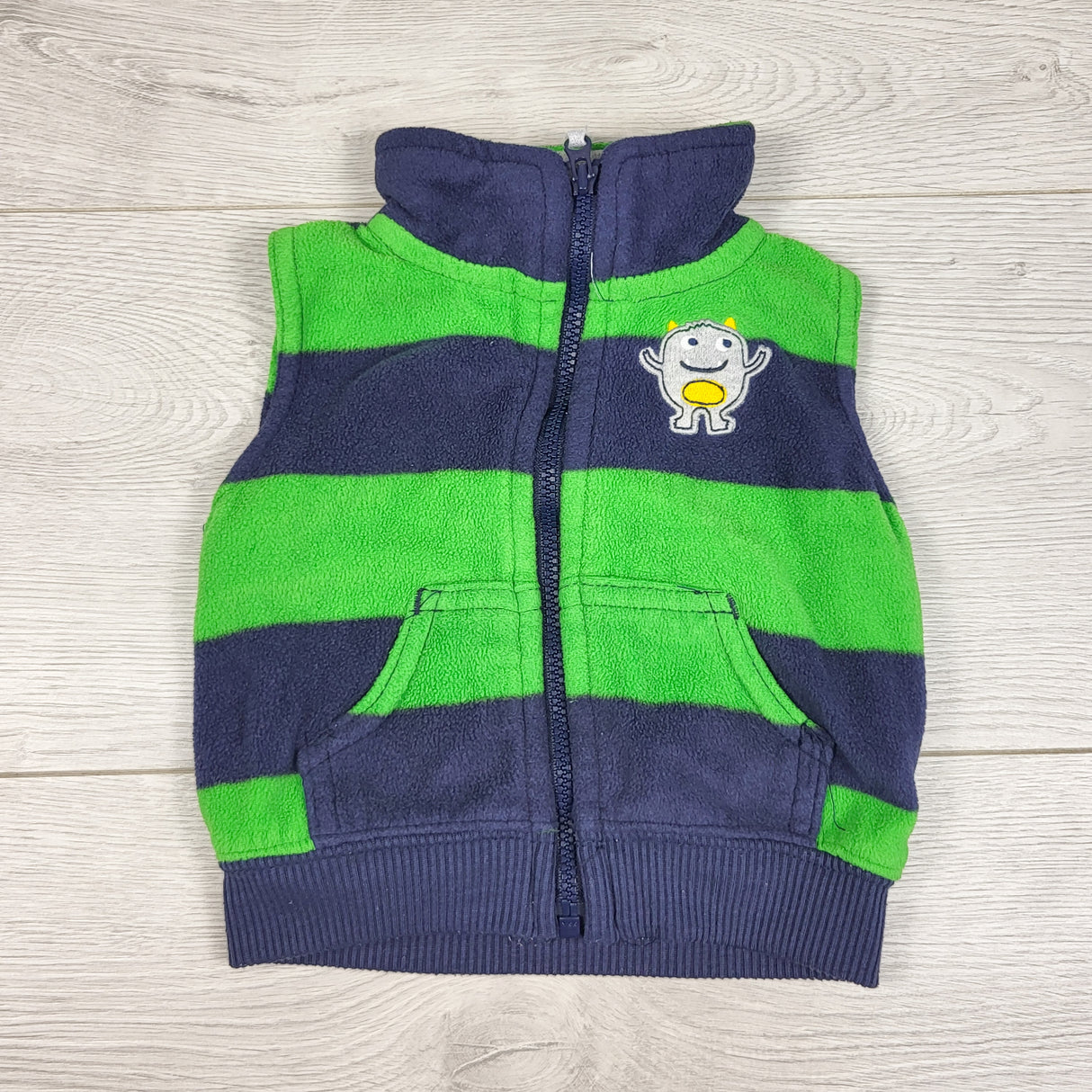 Carters navy and green striped fleece vest. Size 3 months