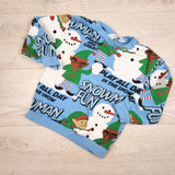 H and M blue sweatshirt with elves and snowmen. Size 2-4T - AS IS