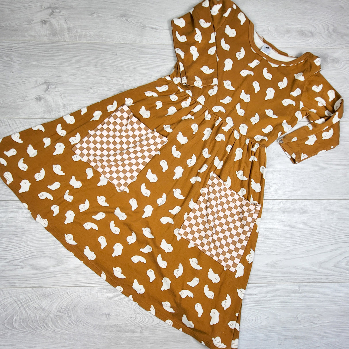 Little and Lively tan ghost print bamboo blend dress. Size 9/10
