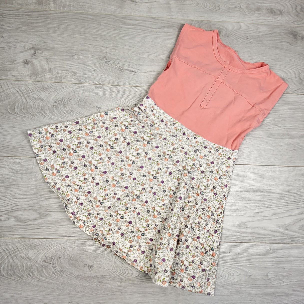 Peekaboo Beans pink and white dress with floral skirting. Size 5T