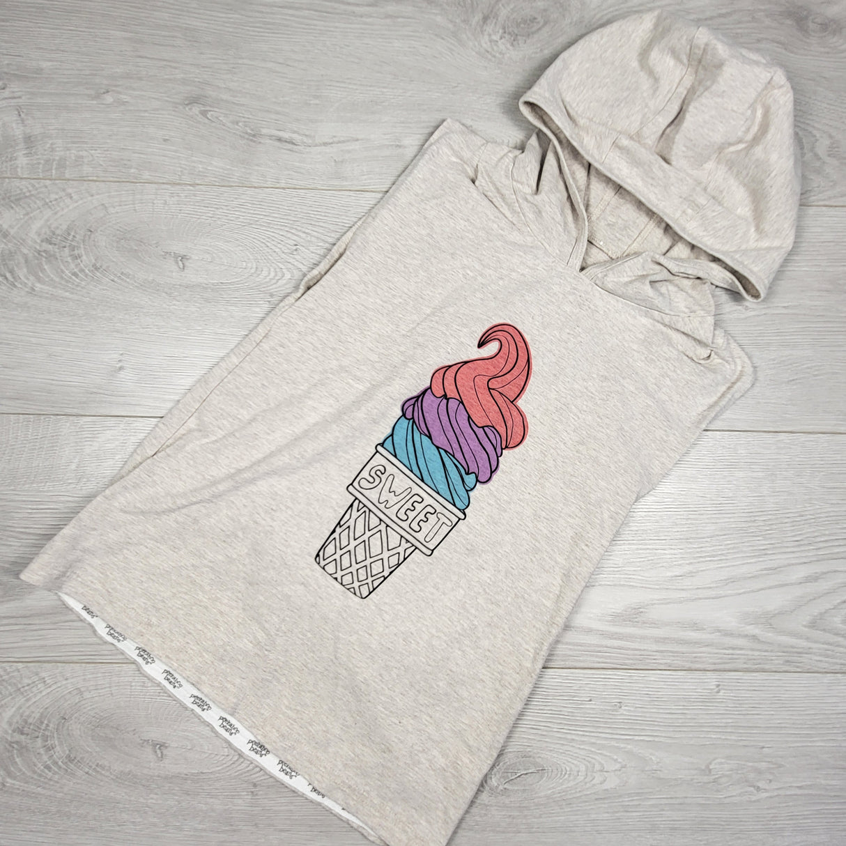 Peekaboo Beans beige hooded dress with ice cream cone. Size 8
