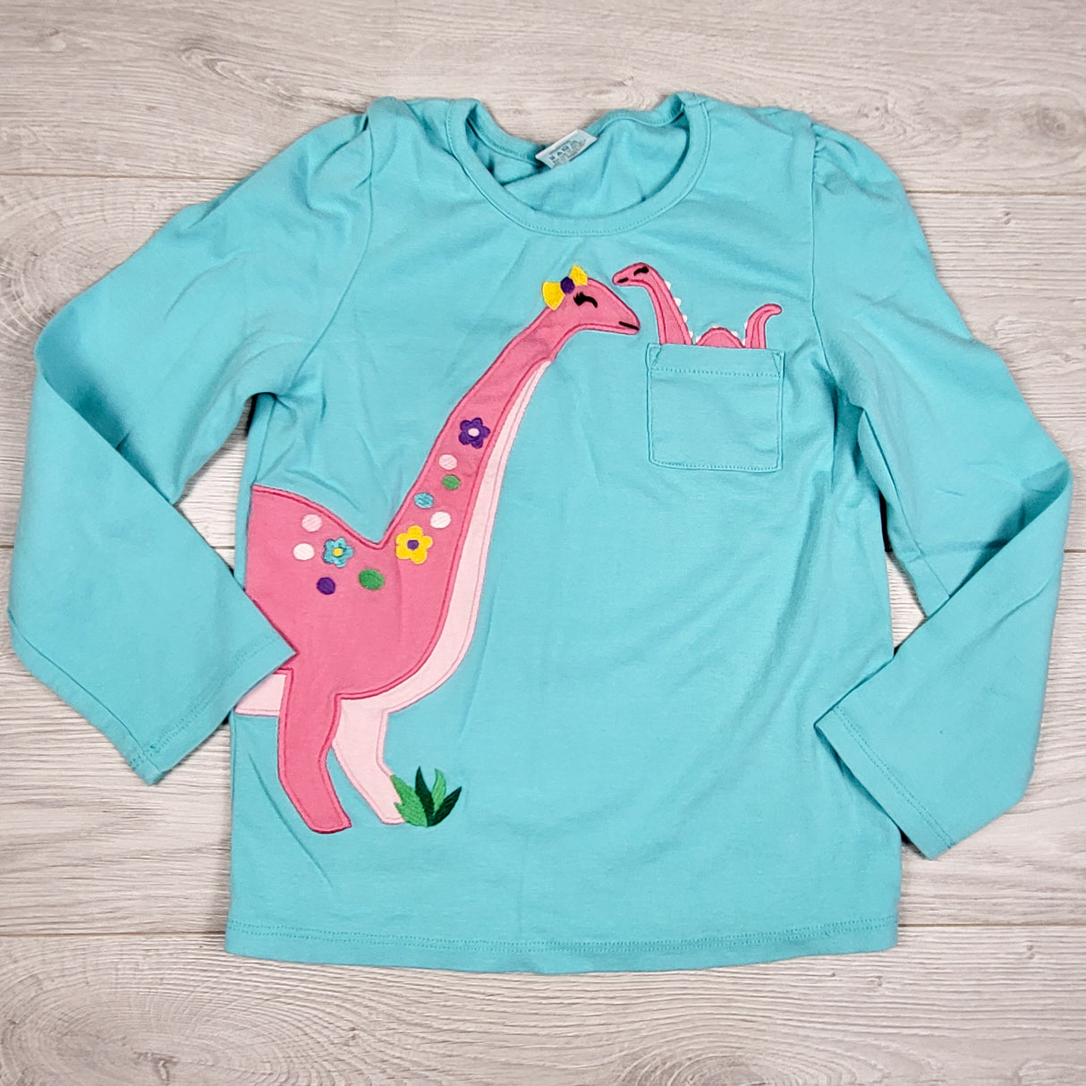 Gymboree teal blue long sleeve top with dinosaur. Size 7