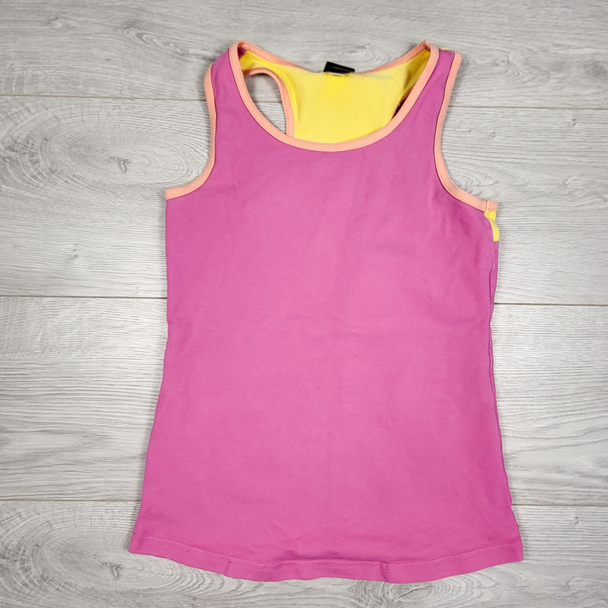 Peekaboo Beans pink tank top with coral trim. Size 8