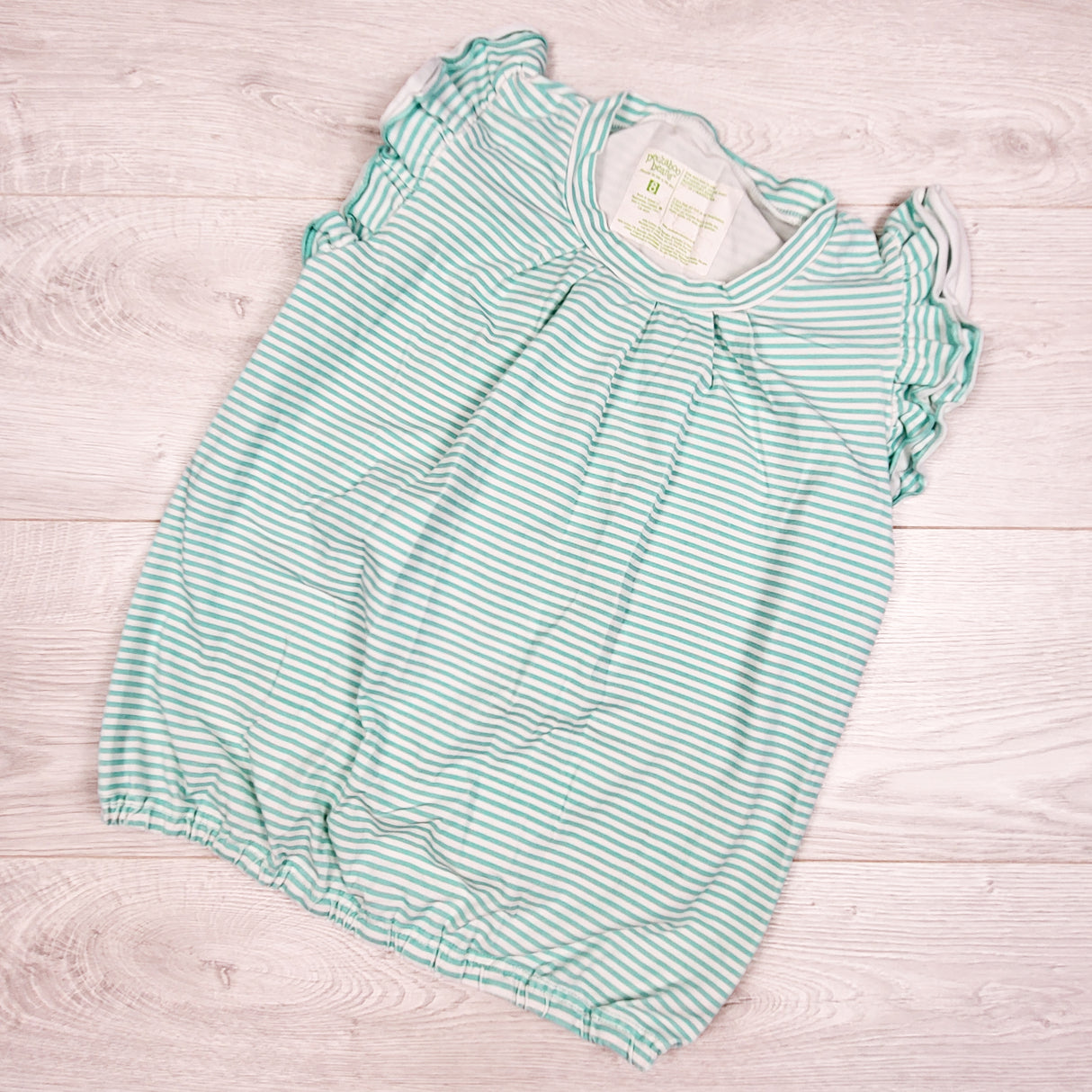 Peekaboo Beans turquoise striped top. Size 8