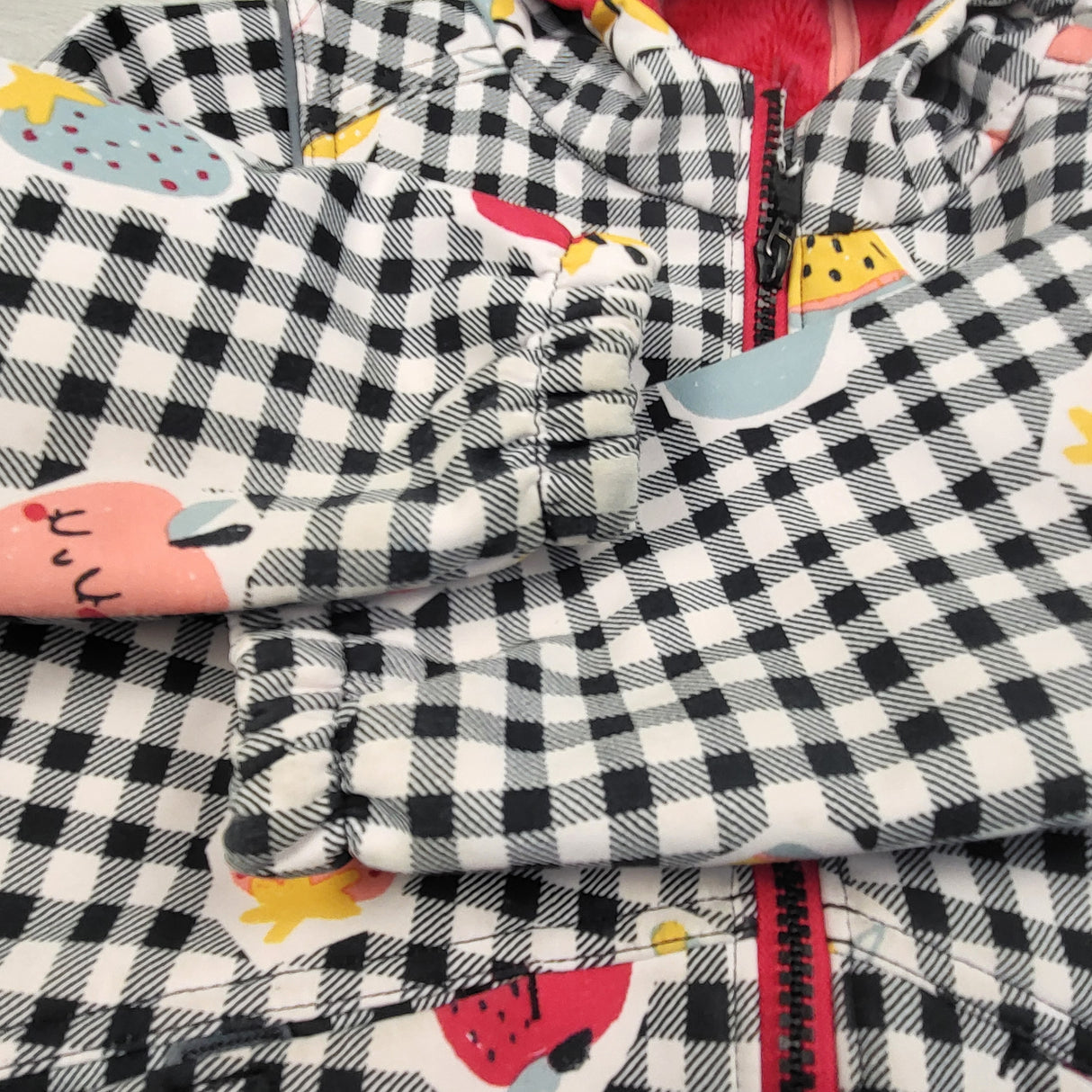 Souris Mini Gingham Softshell Raincoat with Fruit. Size 3T - AS IS