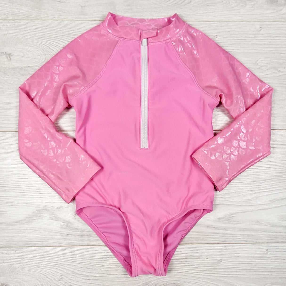 Floatimini pink shimmery mermaid scale one piece UV protection swimsuit. Size 3T