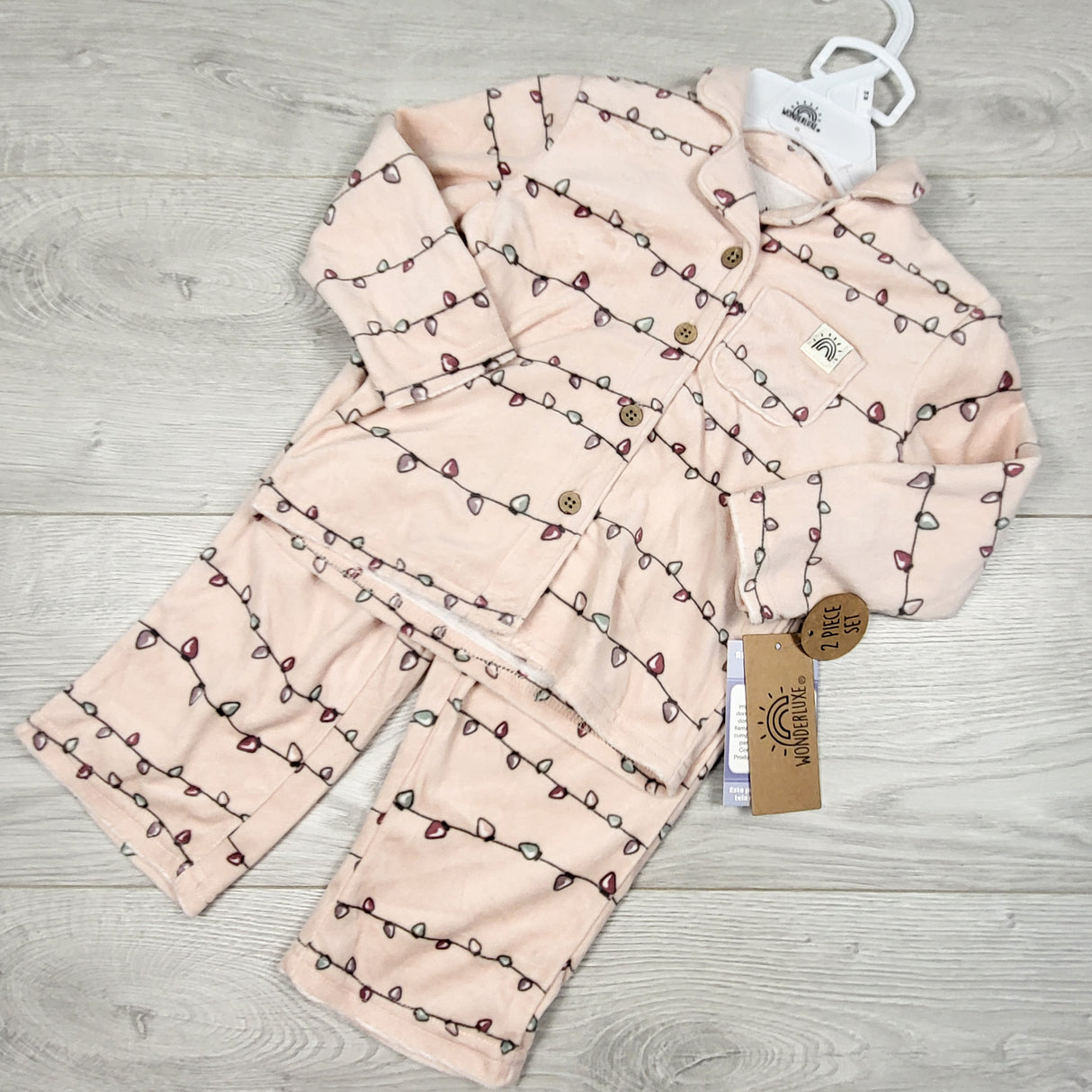 NEW - Wonderluxe pink super soft 2pc Pjs with holiday lights. Size 18 months