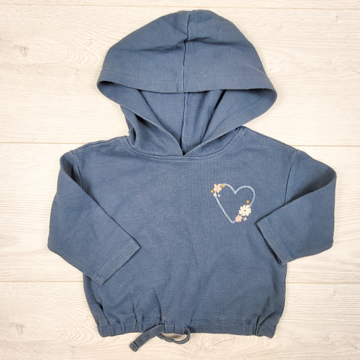 Oshkosh blue hooded waffle knit top. Size 12 months