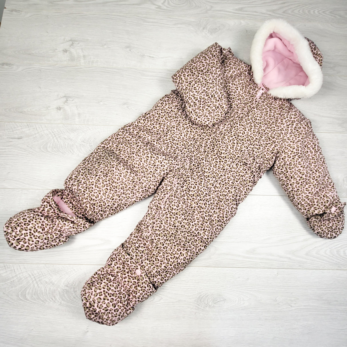 Carters pink leopard print fleece lined snowsuit. Size 18 months