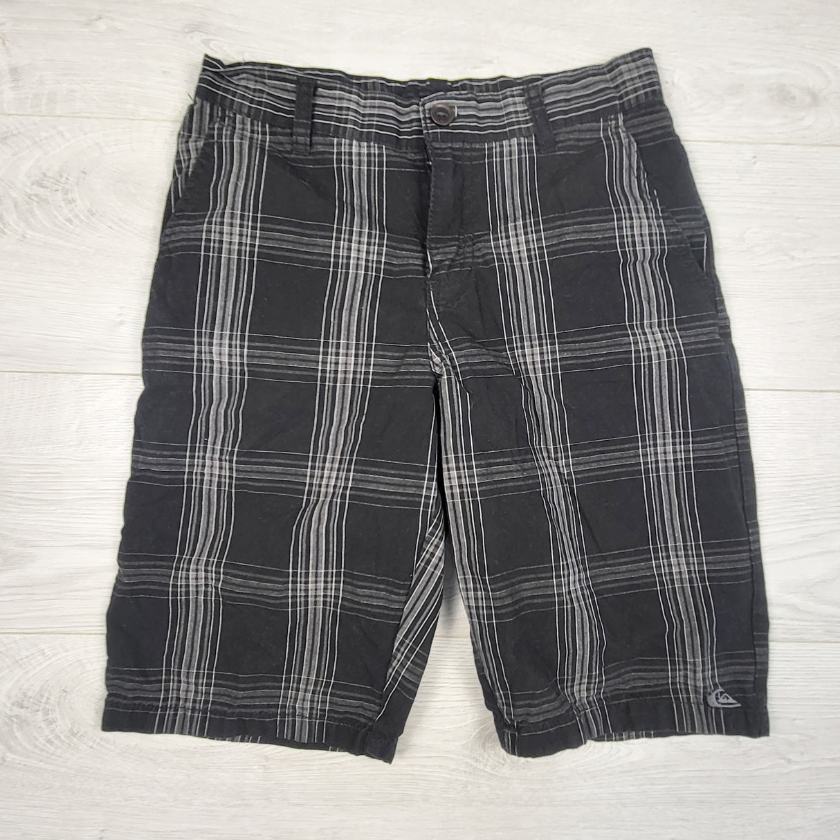 Quiksilver black plaid shorts. Size 14
