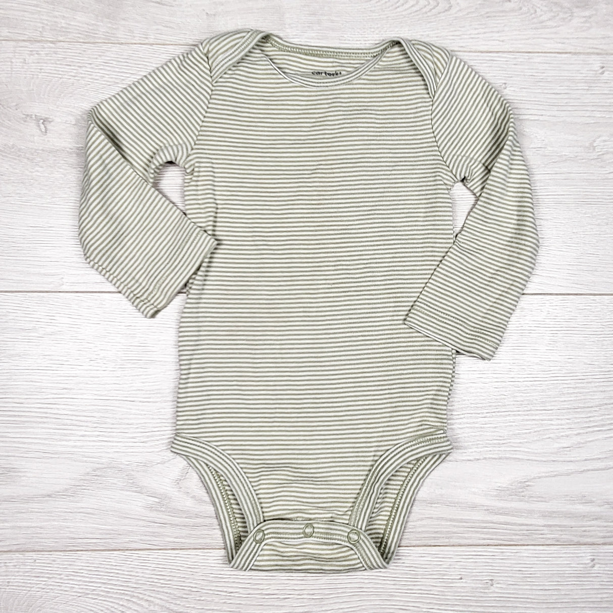 Carters sage green striped bodysuit. Size 12 months