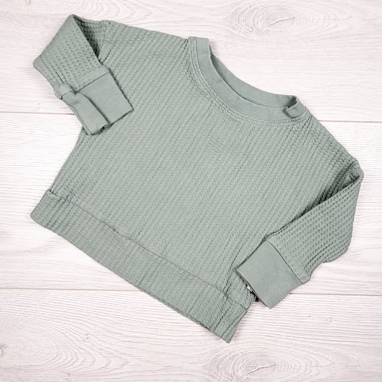 Sugar Sandwich Design Co handmade sage green waffle knit top. Size 3-6 months