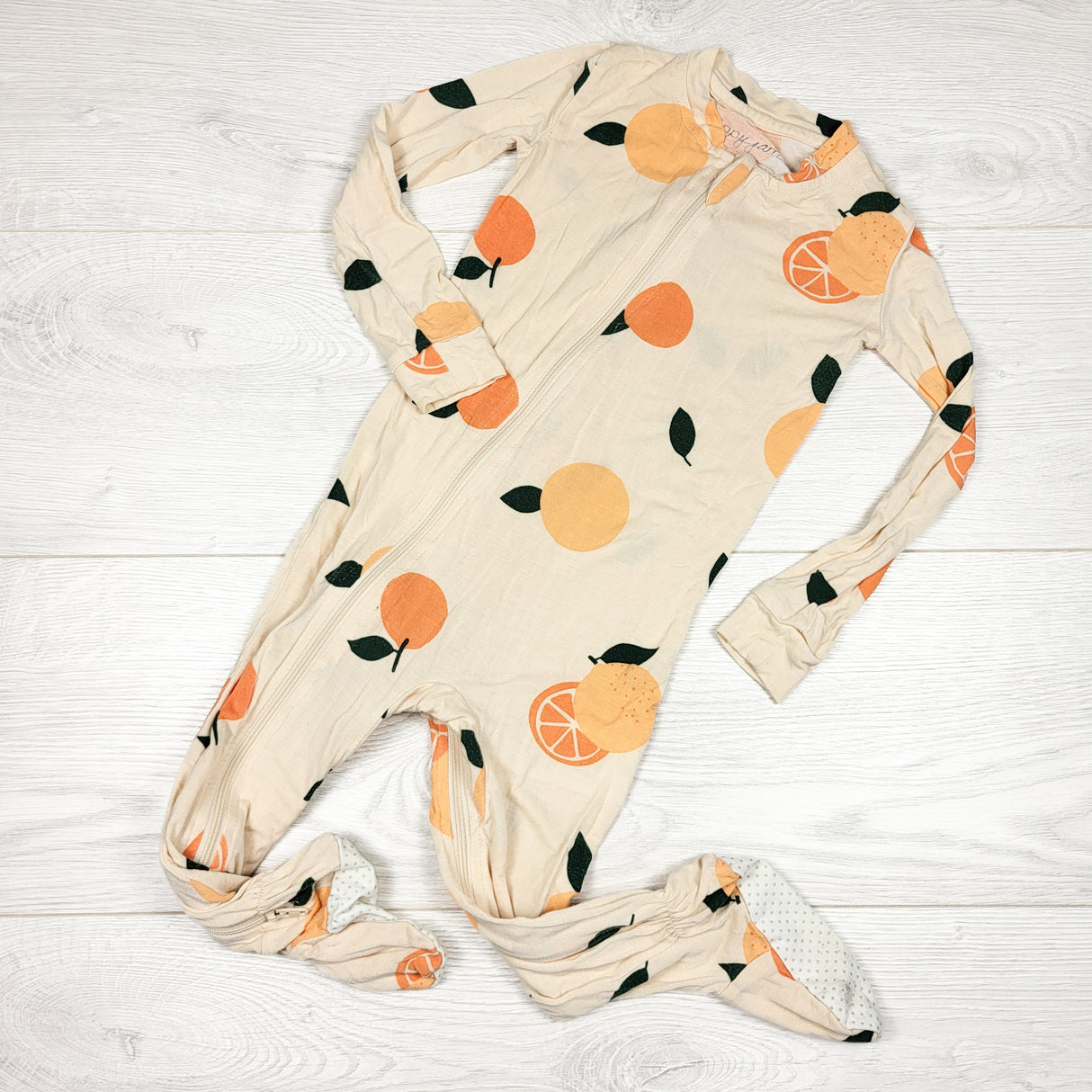 Zippy Jamz zippered orange print bamboo sleeper. Size 9-12 months