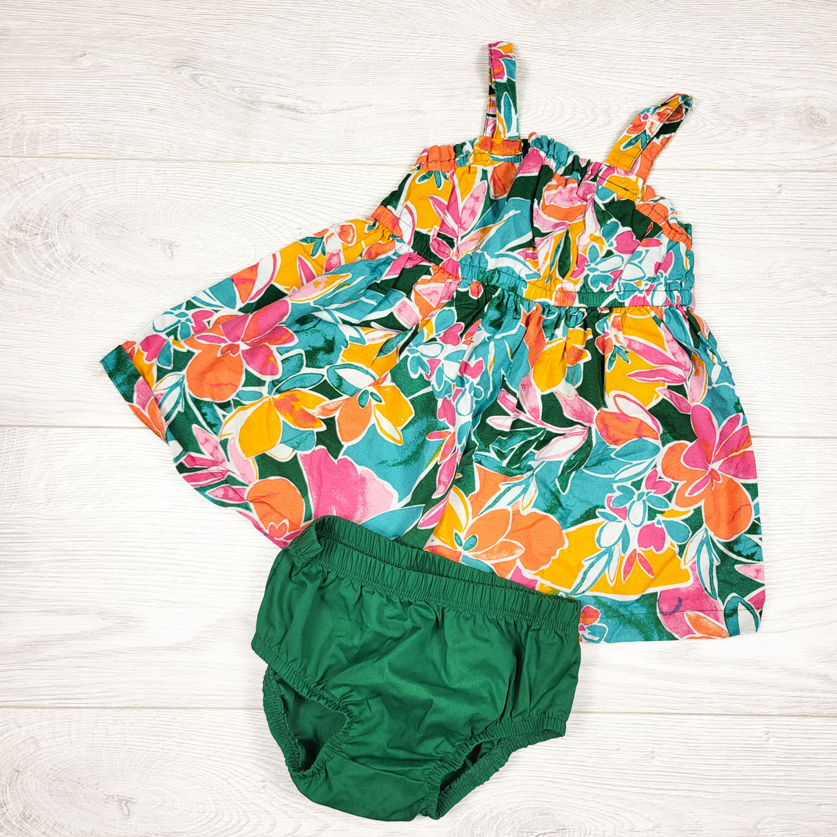 Carters bold floral print sleeveless dress + cover. Size 12 months