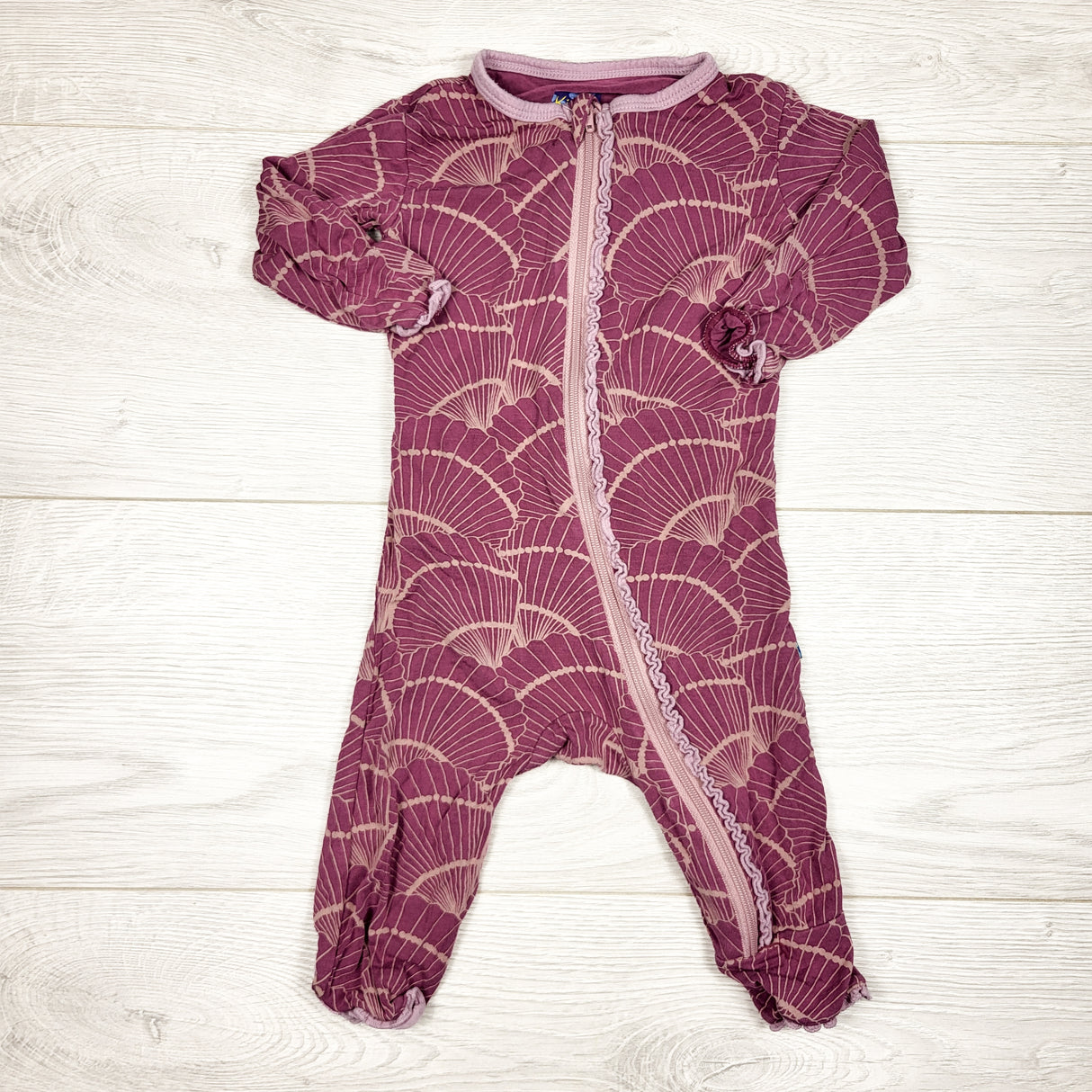 Kickee Pants purple seashell print bamboo sleeper. Size 0-3 months
