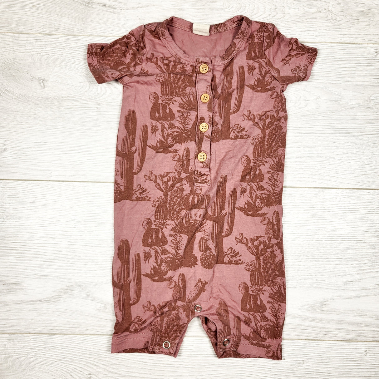 Kate Quinn pink cactus print bamboo romper. Size 3-6 months