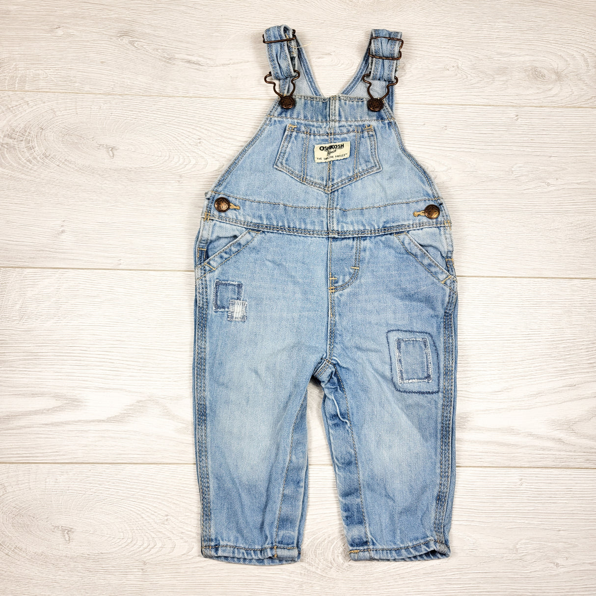 Oshkosh distressed denim overalls. Size 6 months