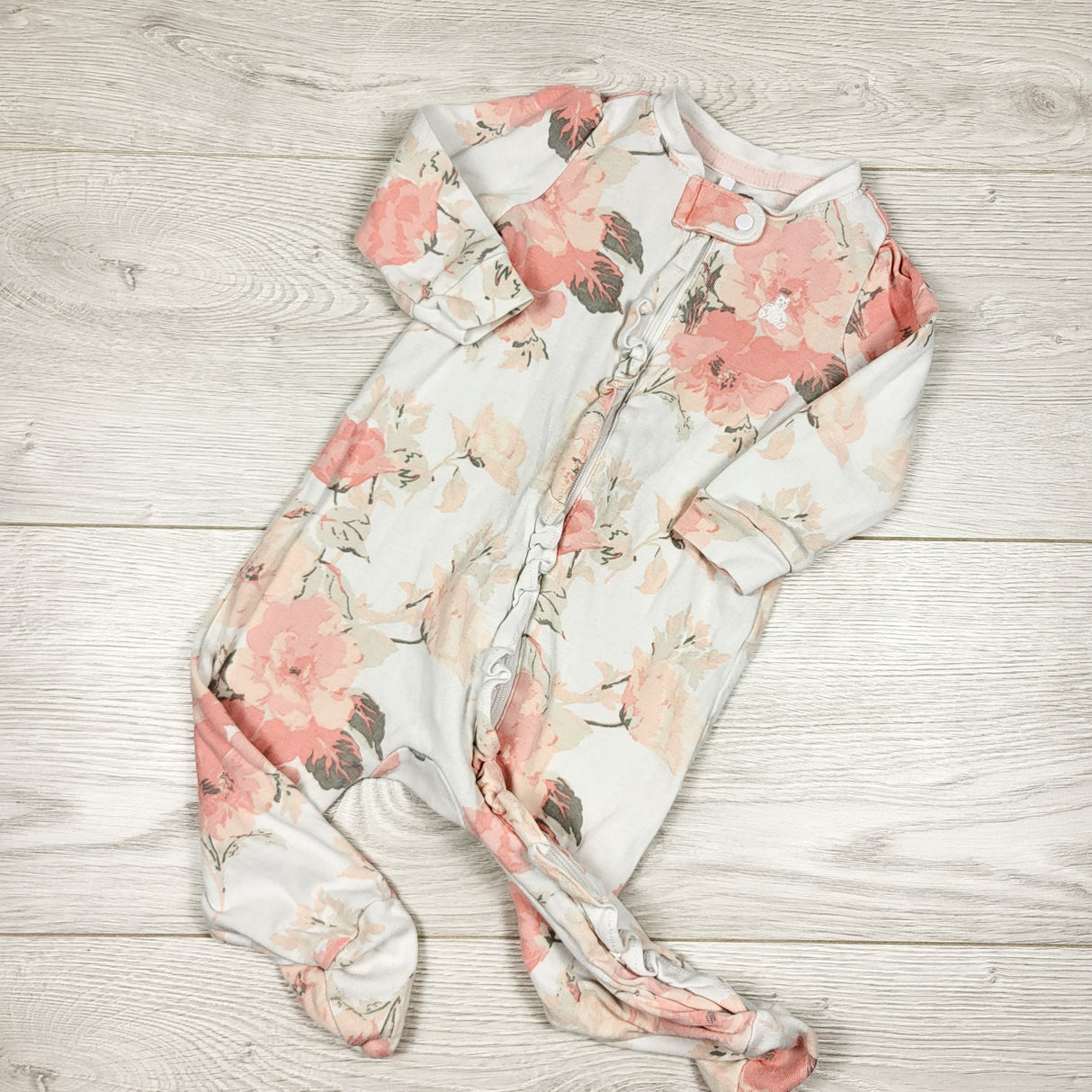 Gap white and pink floral print organic cotton sleeper. Size 3-6 months