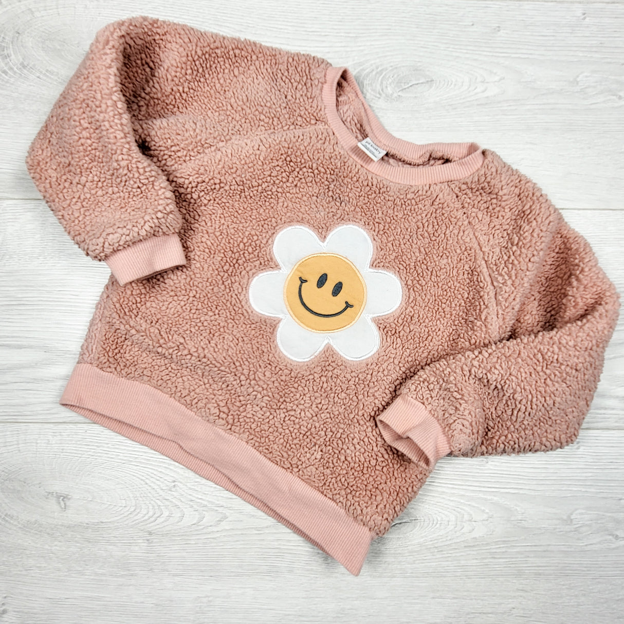 PL Baby pink sherpa style sweatshirt with flower. Size 24 months