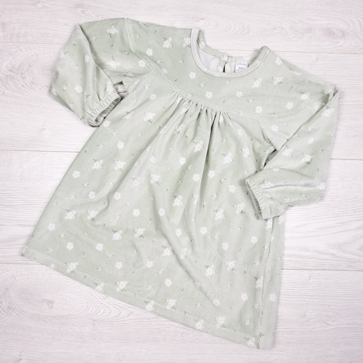PL Baby green floral print ribbed velour dress. Size 24 months