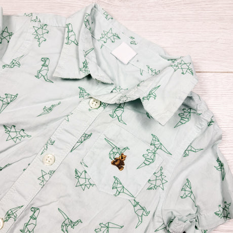 Gap green button down bodysuit with geometric dinosaurs. Size 18-24 months