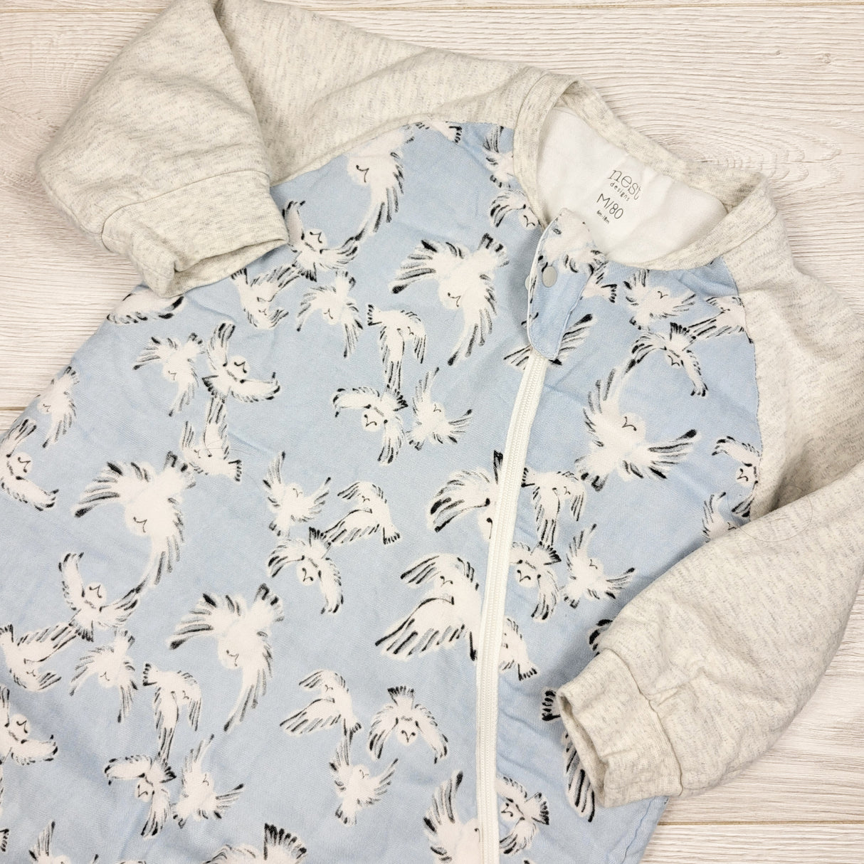 Nest Designs Raglan Long Sleeve Sleep Bag in "Birder's Paradise" print. Size 6-18 months