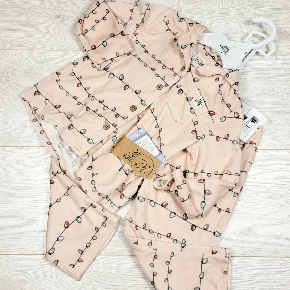 NEW - WonderLuxe super soft pink 2pc PJs with Christmas lights. Size 24 months