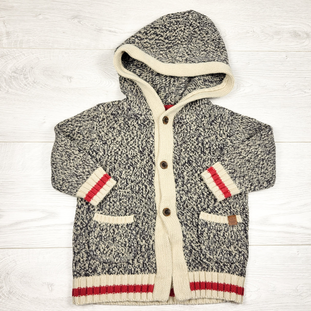 Roots Cabin hooded cardigan sweater. Size 12-18 months
