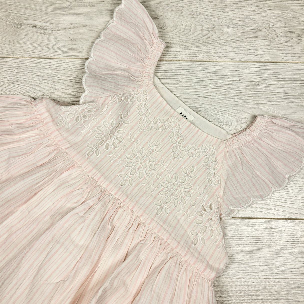 Gap pink and white striped dress with eyelets. Size 18-24 months