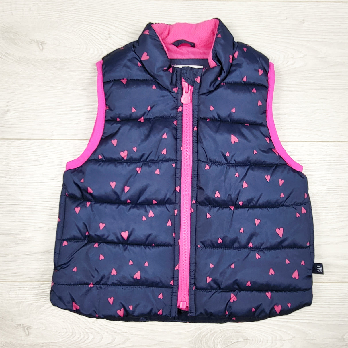 Gap navy fleece lined Cold Control vest with hearts. Size 18-24 months