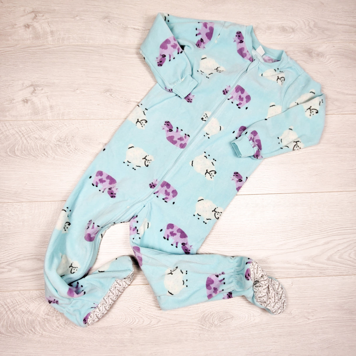Pekkle blue zippered fleece sleeper with sheep. Size 4T