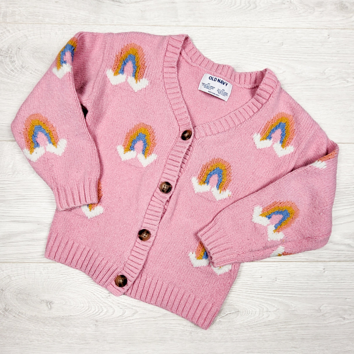 Old Navy pink cardigan with rainbows. Size 4T