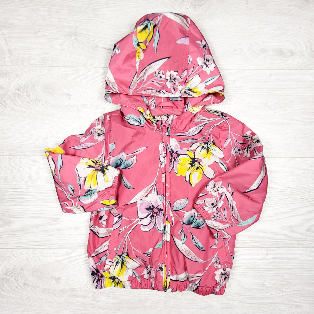 Gap pink floral print hooded windbreaker jacket. Size 2T