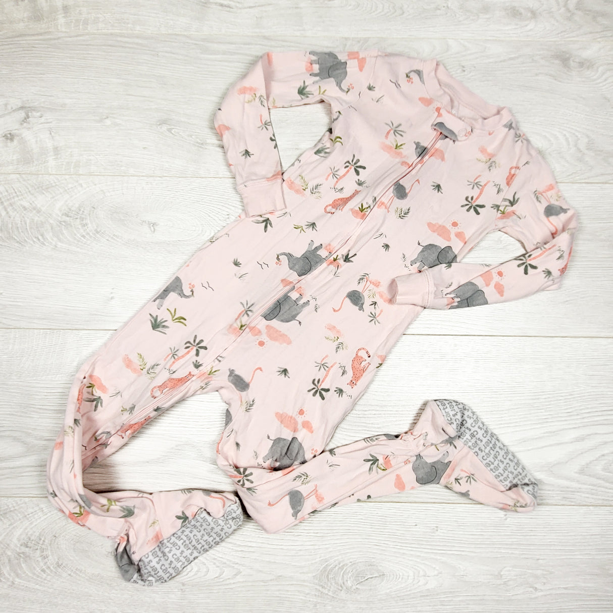 Just One You pink zippered sleeper with jungle animals. Size 4T