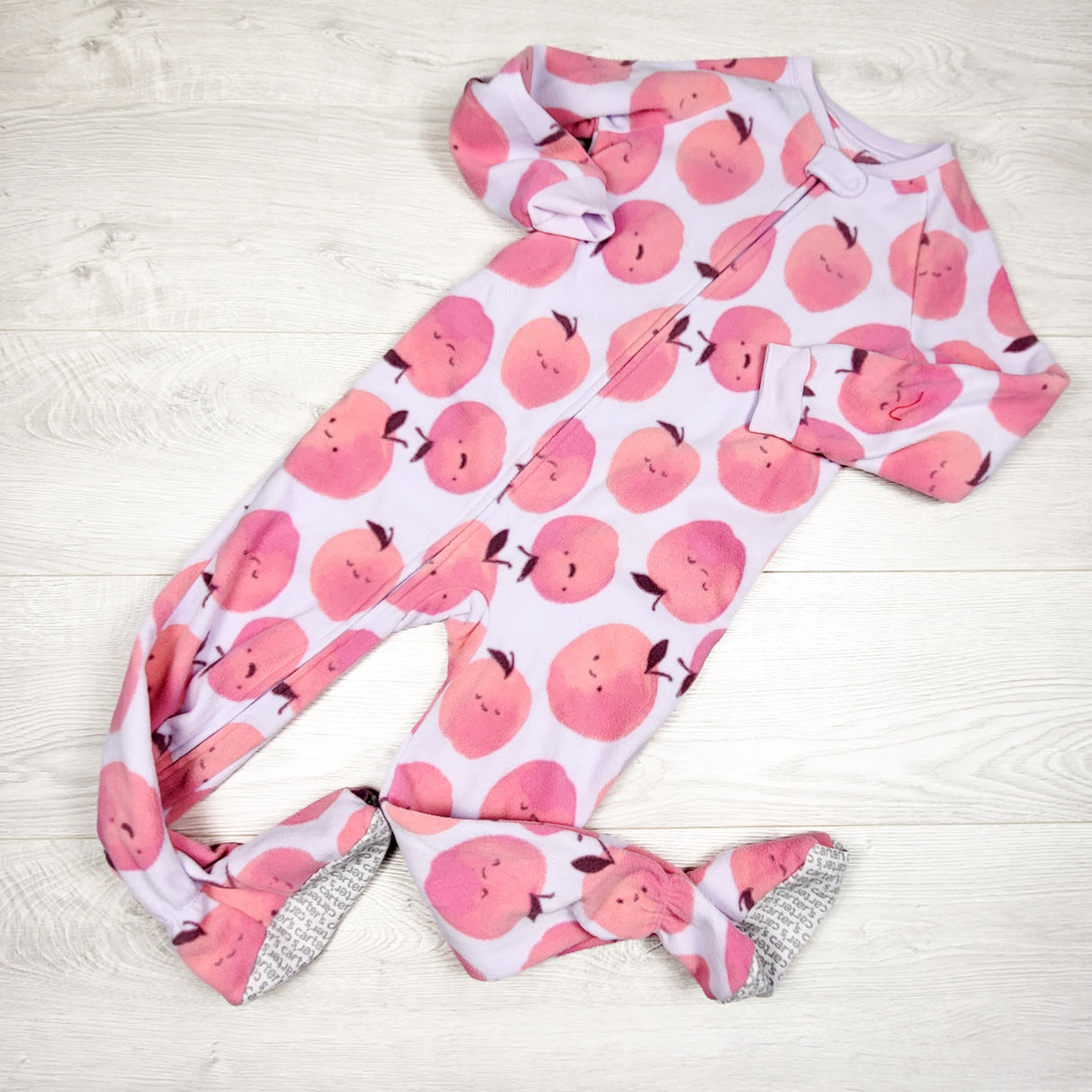 Child of Mine purple zippered fleece sleeper with apples. size 5T