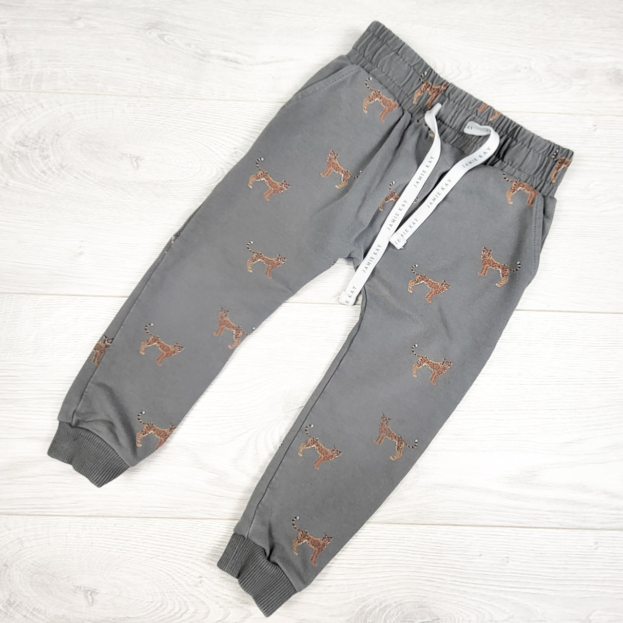Jamie Kay grey organic cotton joggers with tigers. Size 3T
