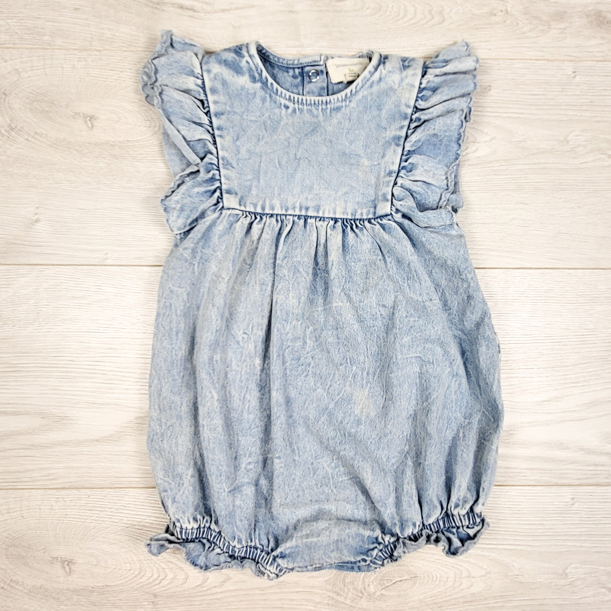 Louis Louise acid wash denim ruffle romper. Size 18 months - retails for $80 new