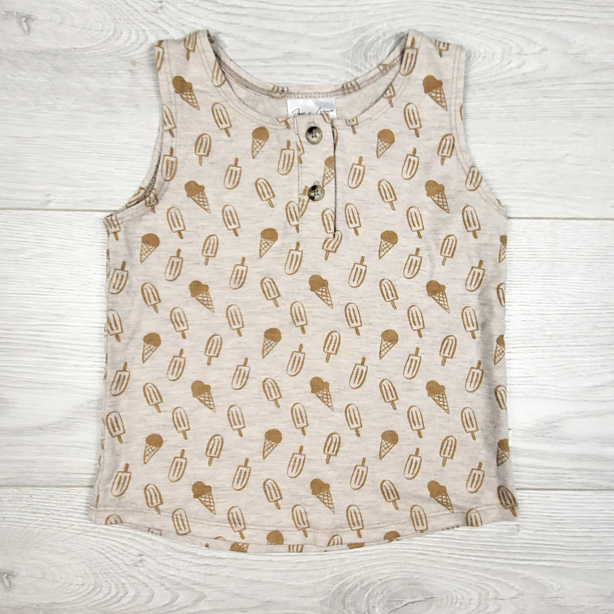 Jax and Lennon bamboo henley tank top with frozen treats. Size 12-18 months