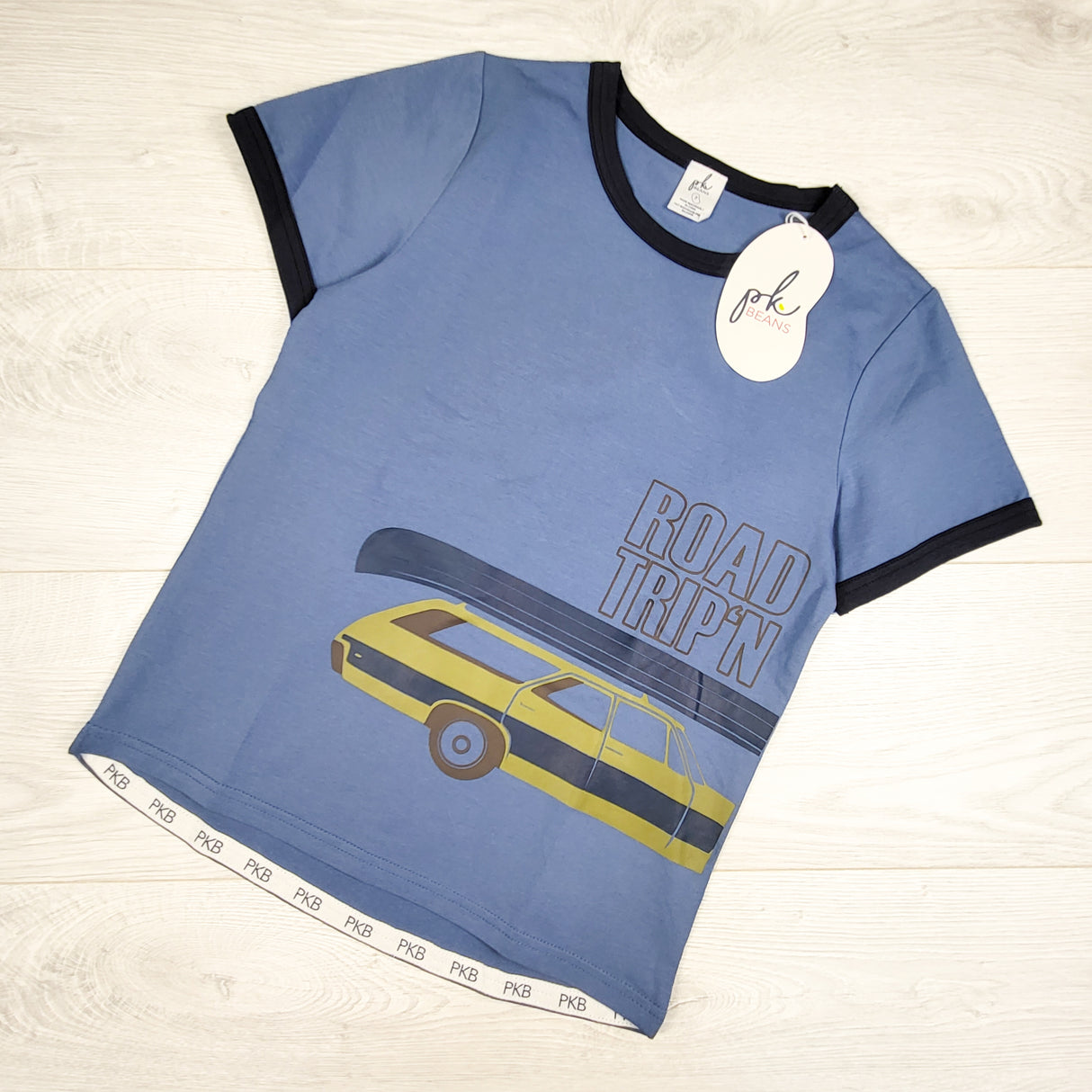 NEW - Peekaboo Beans blue "Road Trippin'" retro tee. Size 7