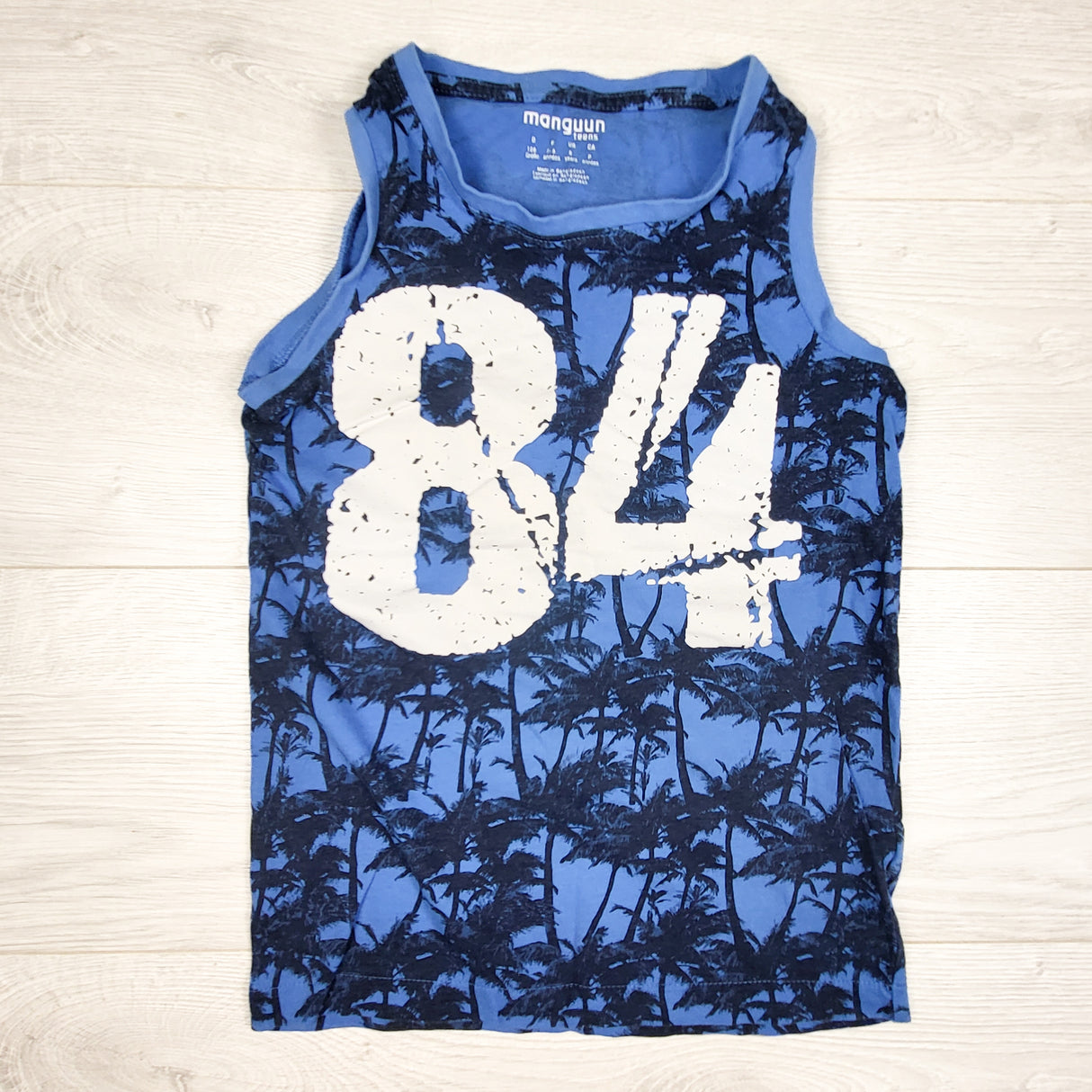 Manguun blue palm tree print tank top. Size small