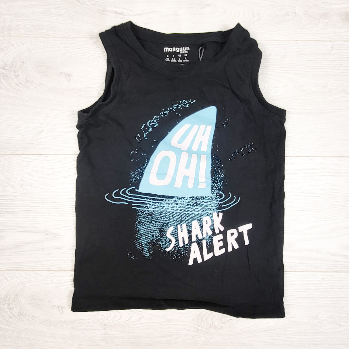 Manguun black "Shark Alert" tank top. Size small