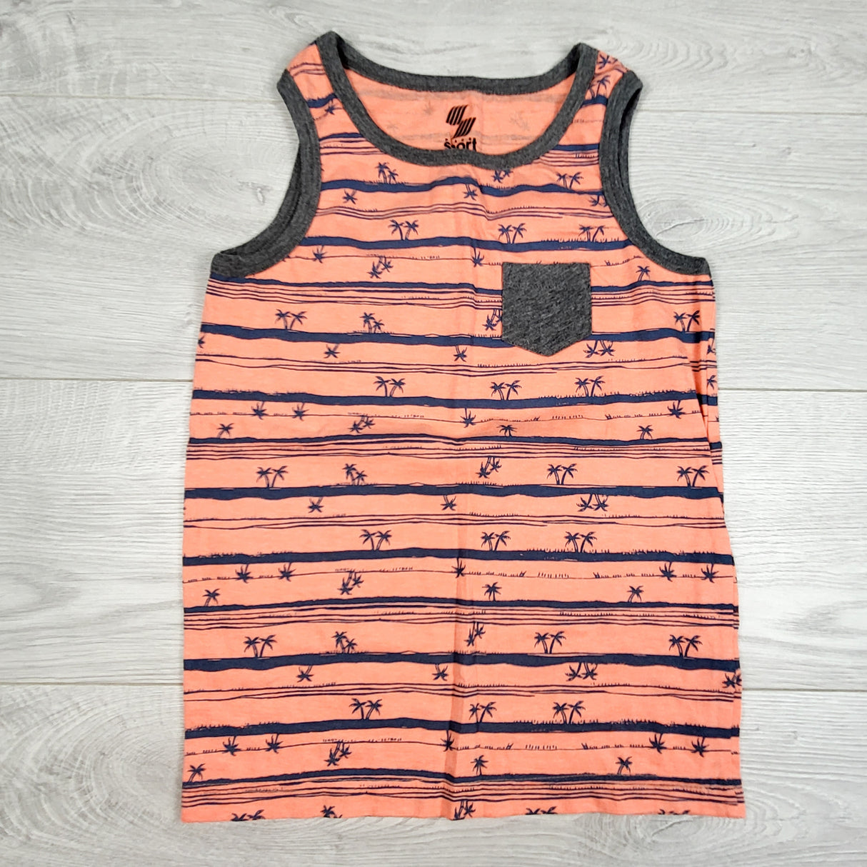 Children's Place neon orange palm tree print tank top. Size 5/6