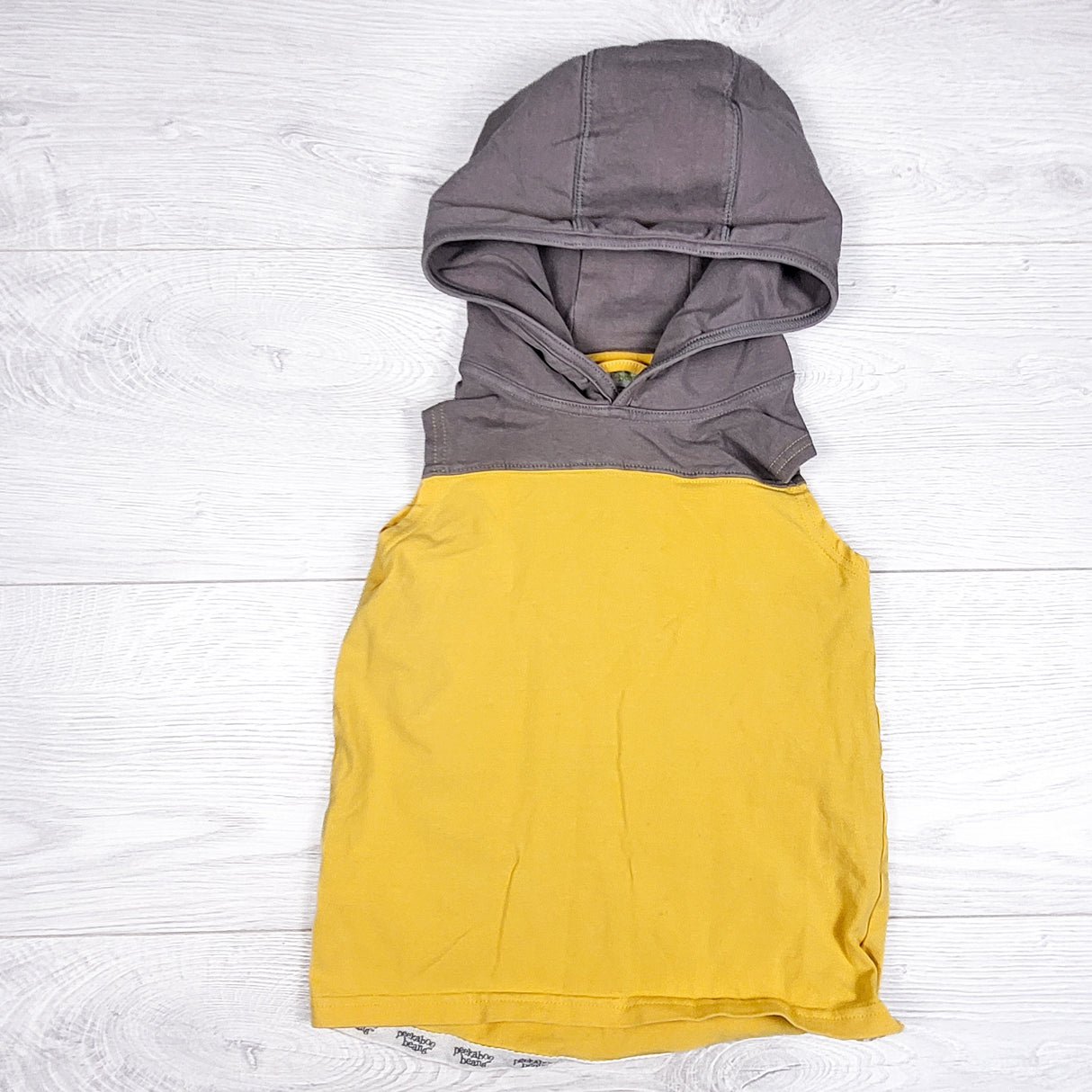 Peekaboo Beans yellow and grey hooded tank top. Size 4T